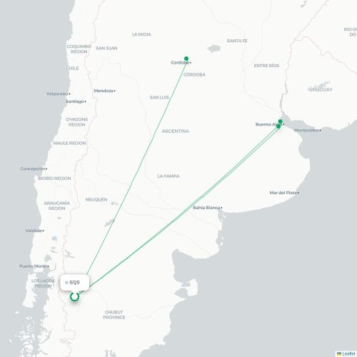 Mapa lotu bezpośredniego Esquel – Kordoba