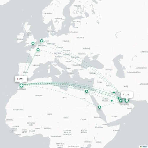 Mapa lotu bezpośredniego Errachidia – Casablanca