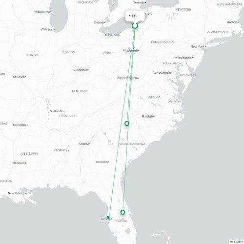 Mapa de vuelo directo Erie - Charlotte