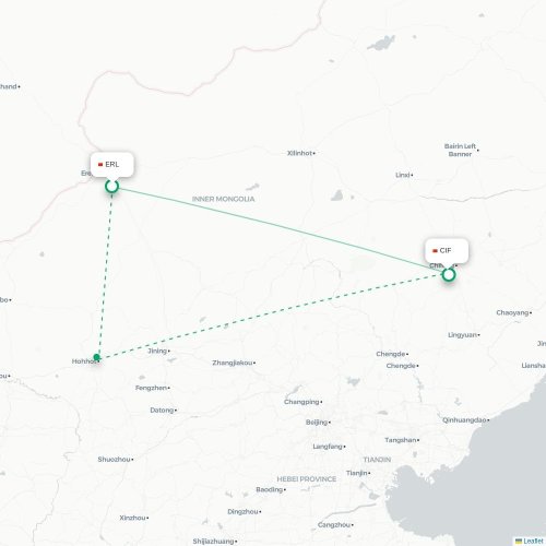 Mapa lotu bezpośredniego Xilinhot – Chifeng