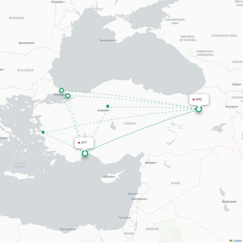 Mapa de vuelo directo Erzurum - Antalya