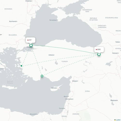 Mapa de vuelo directo Erzurum - Estambul