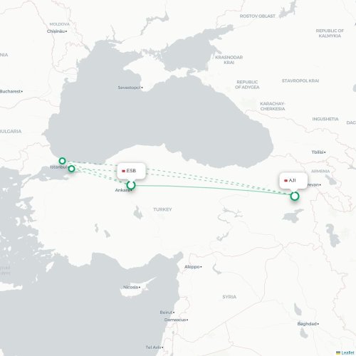 Mapa de vuelo directo Angora - Ağrı