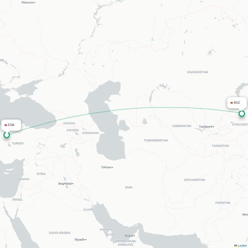 Mapa de vuelo directo Angora - Biskek