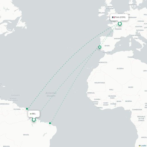 Mapa de vuelo directo Angora - París