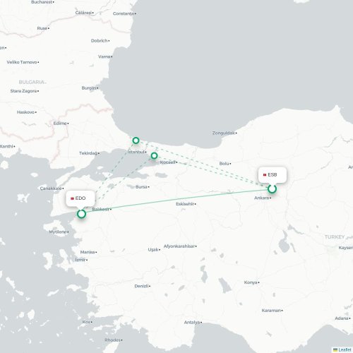 Ankara - Edremit karta över direktflyg