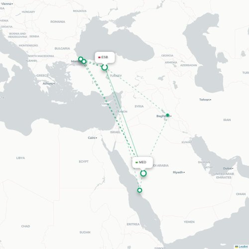 Mapa de vuelo directo Angora - Medina