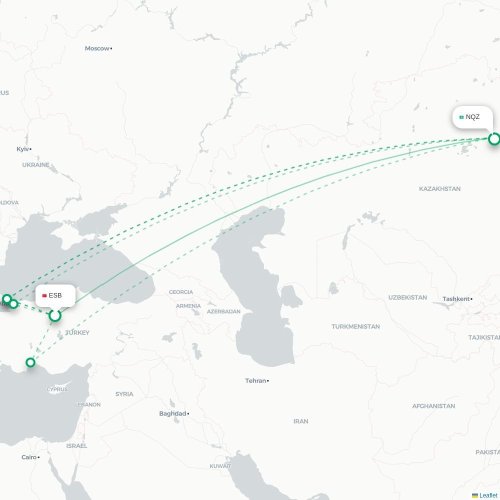 Mapa de vuelo directo Angora - Astana