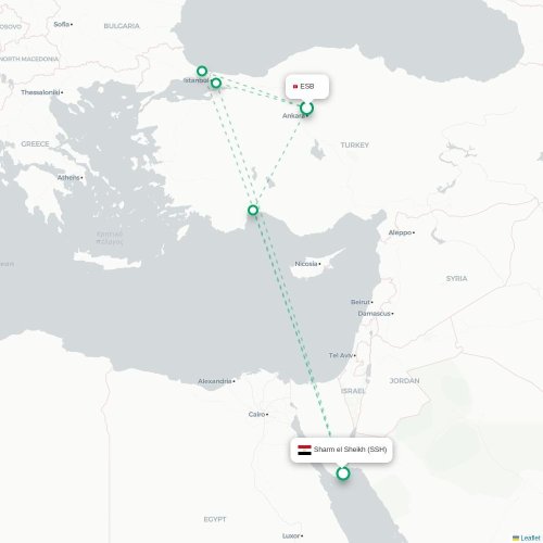 Mapa de vuelo directo Angora - Sharm el-Sheij