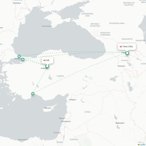 Mapa de vuelo directo Angora - Tiflis