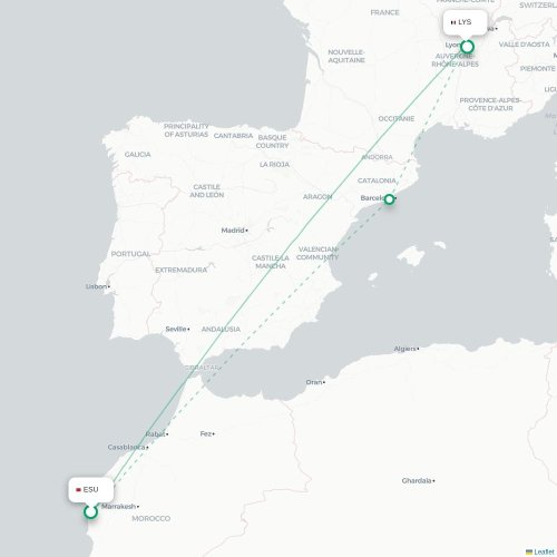 Essaouira - Lyon kaart van rechtstreekse vlucht