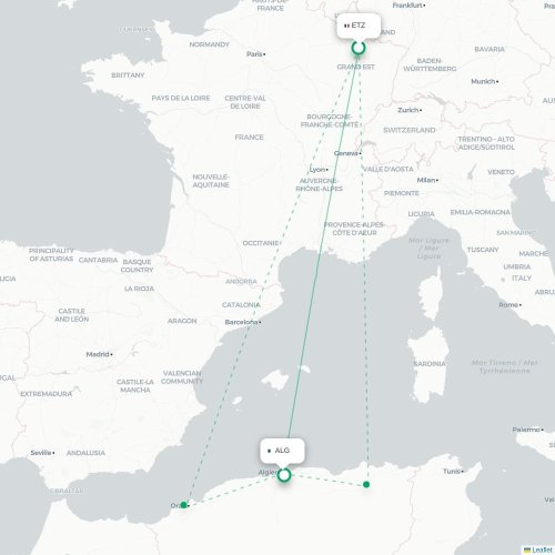 Mapa de vuelo directo Metz - Argel
