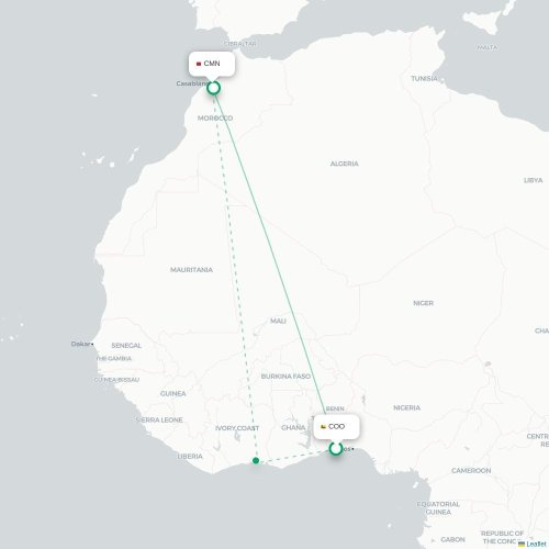 Mapa de vuelo directo El Aaiún - Casablanca