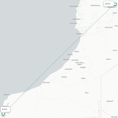 Mapa de vuelo directo El Aaiún - Marrakech