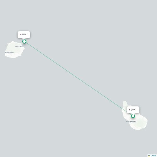 Mapa de vuelo directo Oranjestad - Saba Island