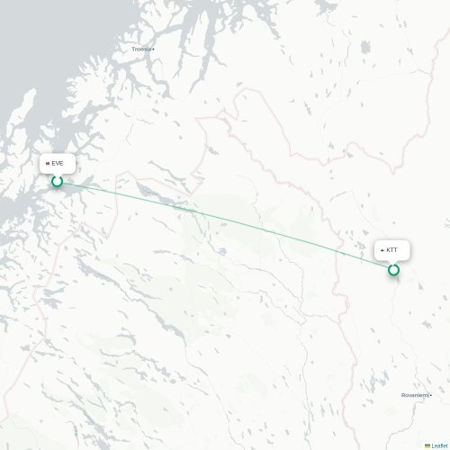Mapa de vuelo directo Narvik - Kittilä