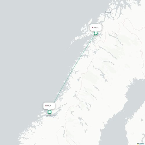 Mapa de vuelo directo Narvik - Ørland