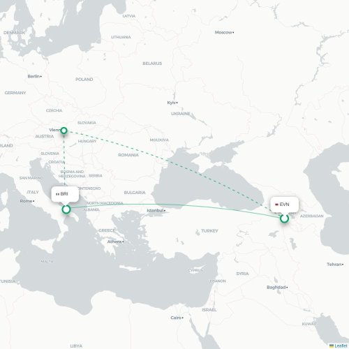 Mapa de vuelo directo Ereván - Bari