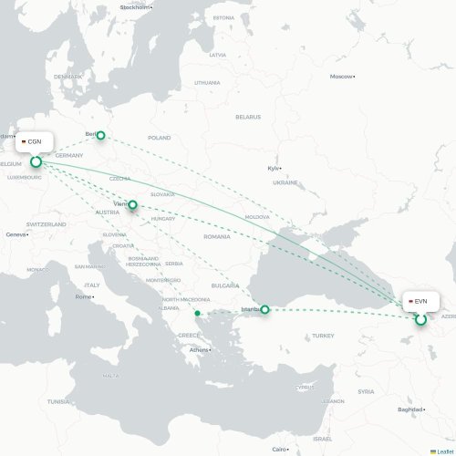 Mapa de vuelo directo Ereván - Colonia