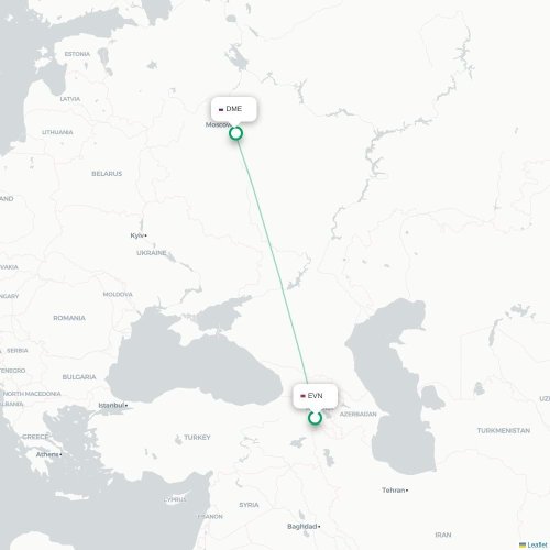Mapa de vuelo directo Ereván - Moscú