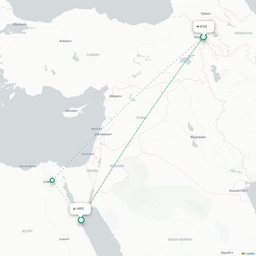 Mapa de vuelo directo Ereván - Hurgada