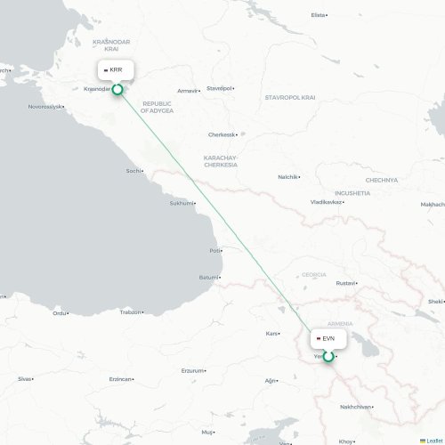 Mapa lotu bezpośredniego Erywań – Krasnodar