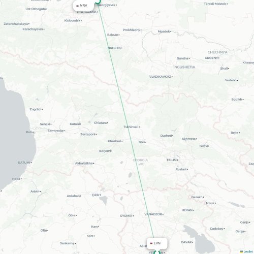 Mapa de vuelo directo Ereván - Mineralnye Vody