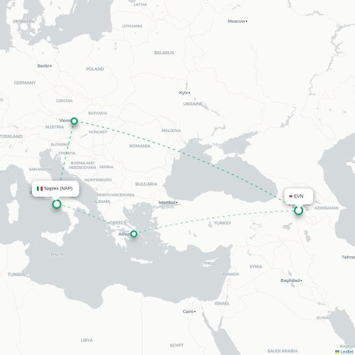 Mapa de vuelo directo Ereván - Nápoles