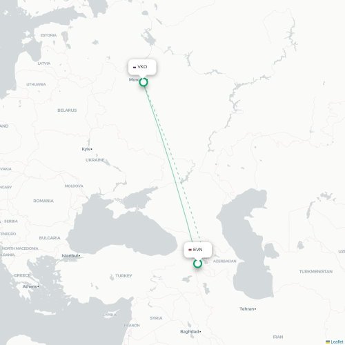 Mapa de vuelo directo Ereván - Moscú