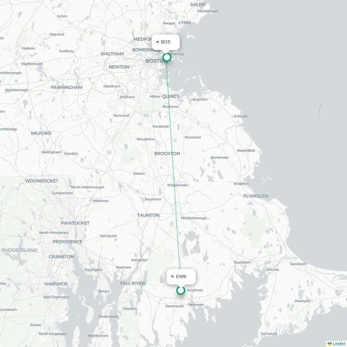 Mapa de vuelo directo New Bedford - Boston