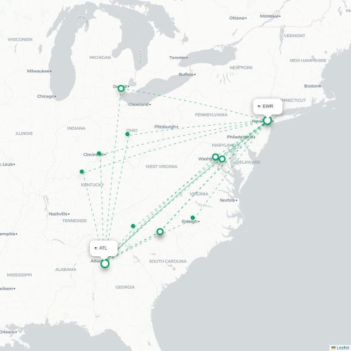 Mapa de vuelo directo Newark - Atlanta