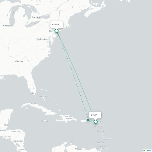 Mapa de vuelo directo Newark - The Valley