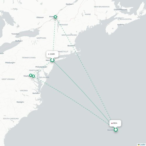 Mapa lotu bezpośredniego Newark – Hamilton