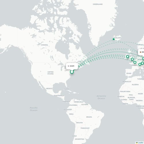 Mapa de vuelo directo Newark - Berlín