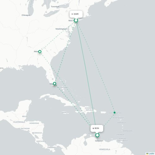 Mapa de vuelo directo Newark - Kralendijk