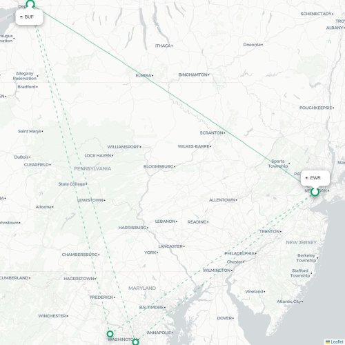 Mapa de vuelo directo Newark - Búfalo
