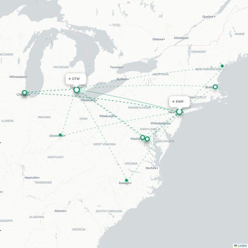 Mapa lotu bezpośredniego Newark – Detroit