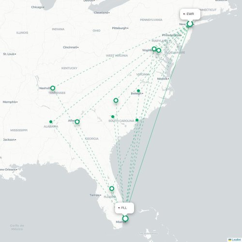 Mapa de vuelo directo Newark - Fort Lauderdale