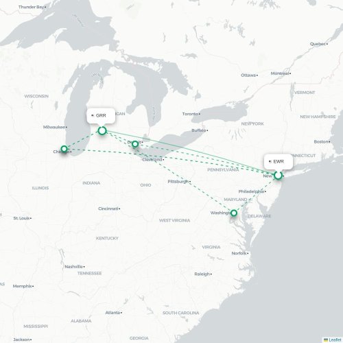Mapa de vuelo directo Newark - Grand Rapids