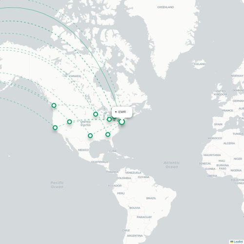 Mapa de vuelo directo Newark - Incheon