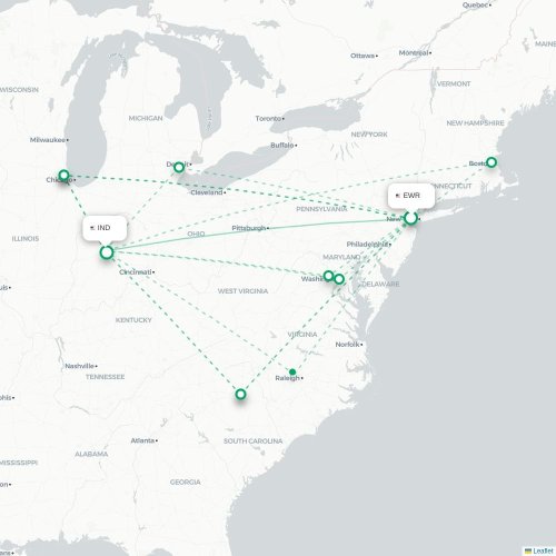 Mapa de vuelo directo Newark - Indianápolis