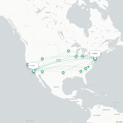 Mapa de vuelo directo Newark - Los Ángeles