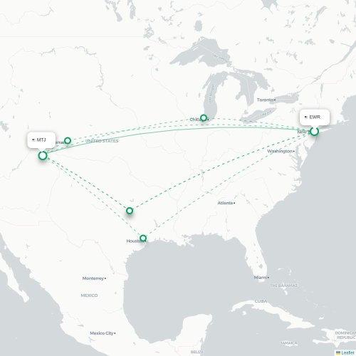Mapa lotu bezpośredniego Newark – Montrose