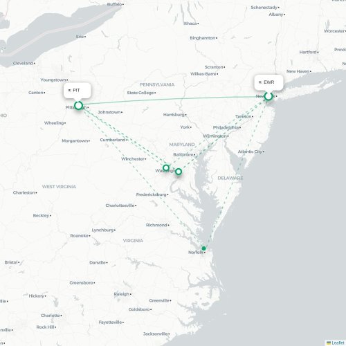 Mapa lotu bezpośredniego Newark – Pittsburgh