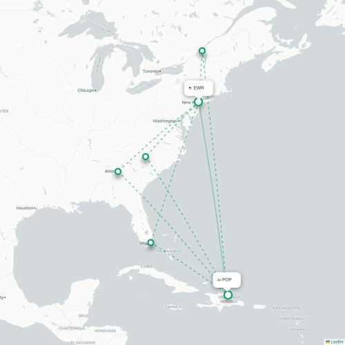 Mapa lotu bezpośredniego Newark – Puerto Plata