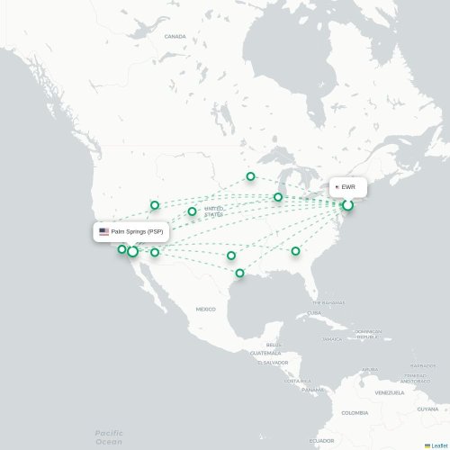 Mapa de vuelo directo Newark - Palm Springs