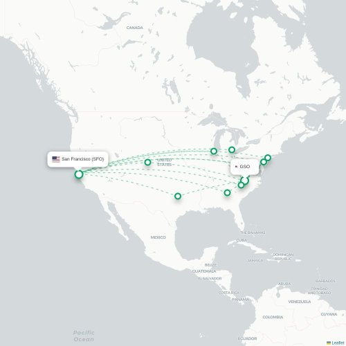 Mapa de vuelo directo Newark - San Francisco