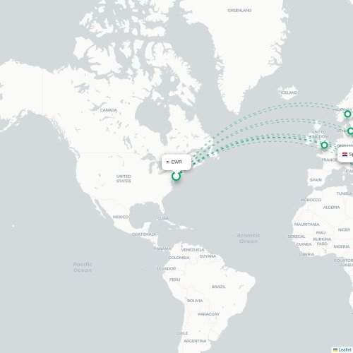 Mapa lotu bezpośredniego Newark – Split