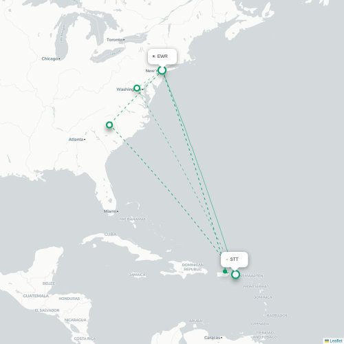 Mapa de vuelo directo Newark - Saint Thomas Island