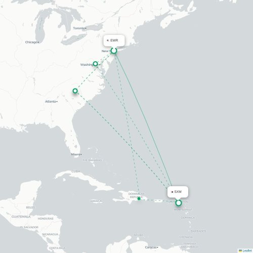 Mapa de vuelo directo Newark - Simpson Bay